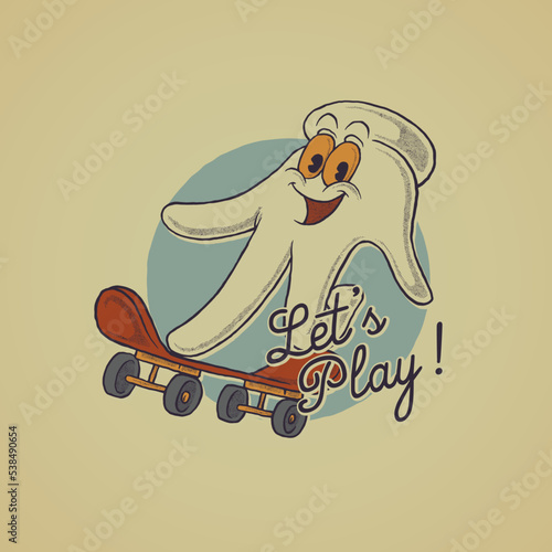 cartoon emblem of finger skate mascot with retro style