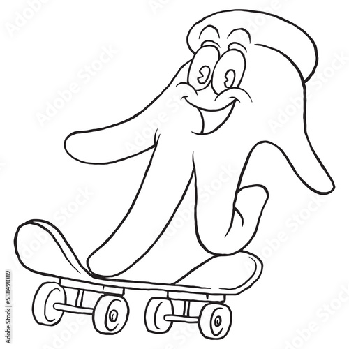 coloring illustration of cartoon finger skate mascot