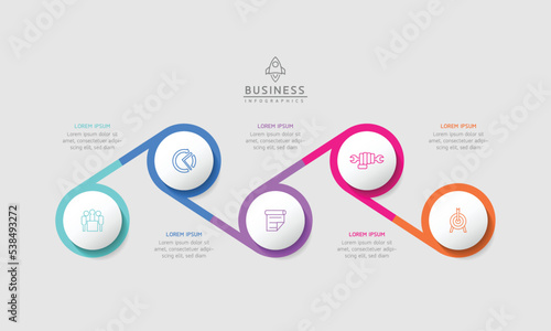 Circular Connection Steps business Infographic Template with 5 Element