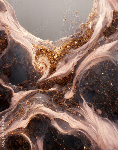 Spectacular image of teal and white liquid ink churning together, with a real...