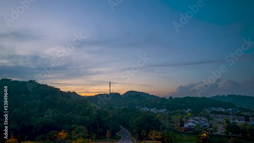 Timelapse footage of 5G Communication tower during morning sunrise. 5G shockwave immitate.