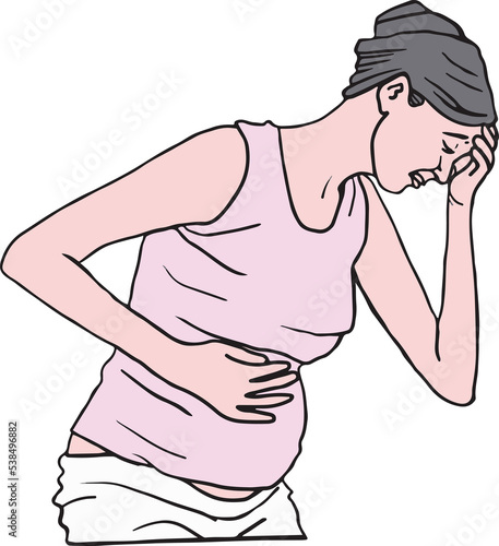 Pregnant Woman Suffering with Nausea in the Morning Illustration Drawing