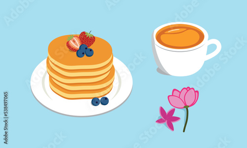 Pancake and coffee for breakfast at home © Montpielave