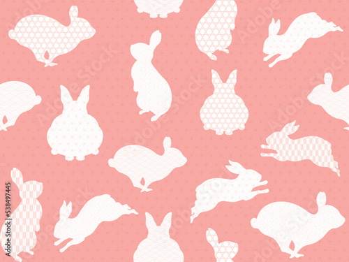 ウサギのシルエットと和柄