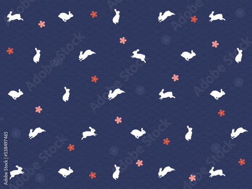ウサギと和柄 © モンキチ