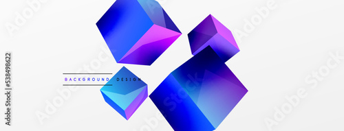 3d vector abstract background. Flying cubes composition. Trendy techno business template for wallpaper, banner, background or landing
