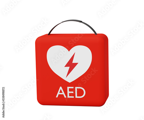 Obraz na plátně 3D rendering red box of portable cardiac defibrillator AED, isolated on white background