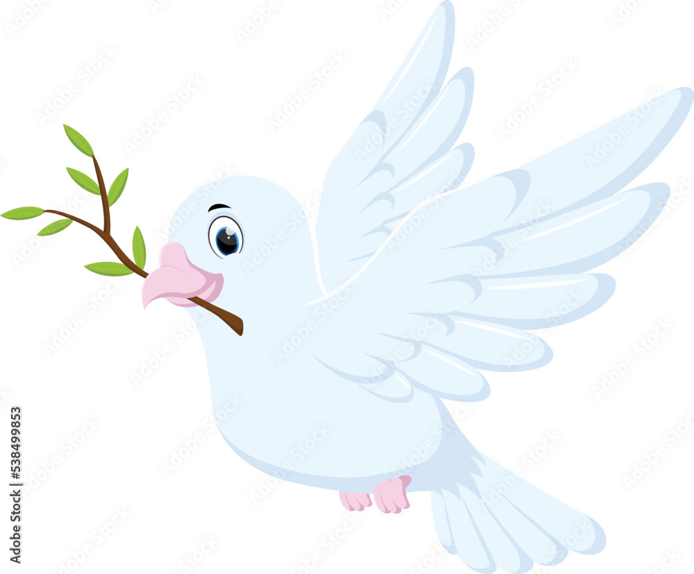 Cartoon flying dove with an olive branch