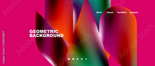 Glassmorphism landing page background template. Colorful glass shapes with metallic effect abstract composition for wallpaper, banner, background