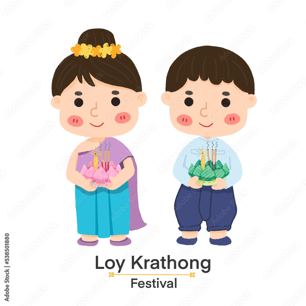 Watercolor painting on Loy Krathong Day Watercolor painting on Loy Krathong Day