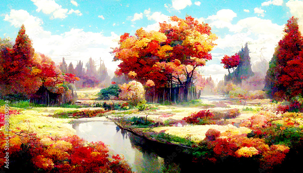 Obraz premium Abstracts of Autumn Leaves Drawn by Digital Painting