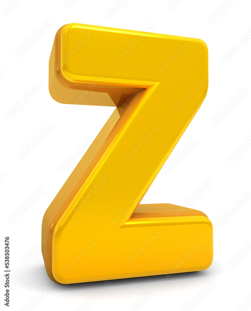 Golden Alphabet Z isolated on white background. Gold 3d font Z. 3D ...