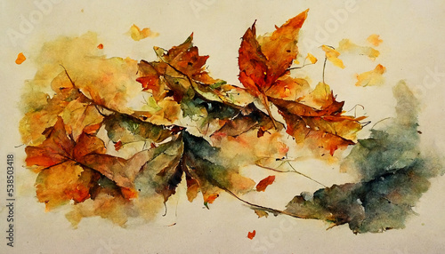 Abstracts of Autumn Leaves Drawn by watercolor Painting