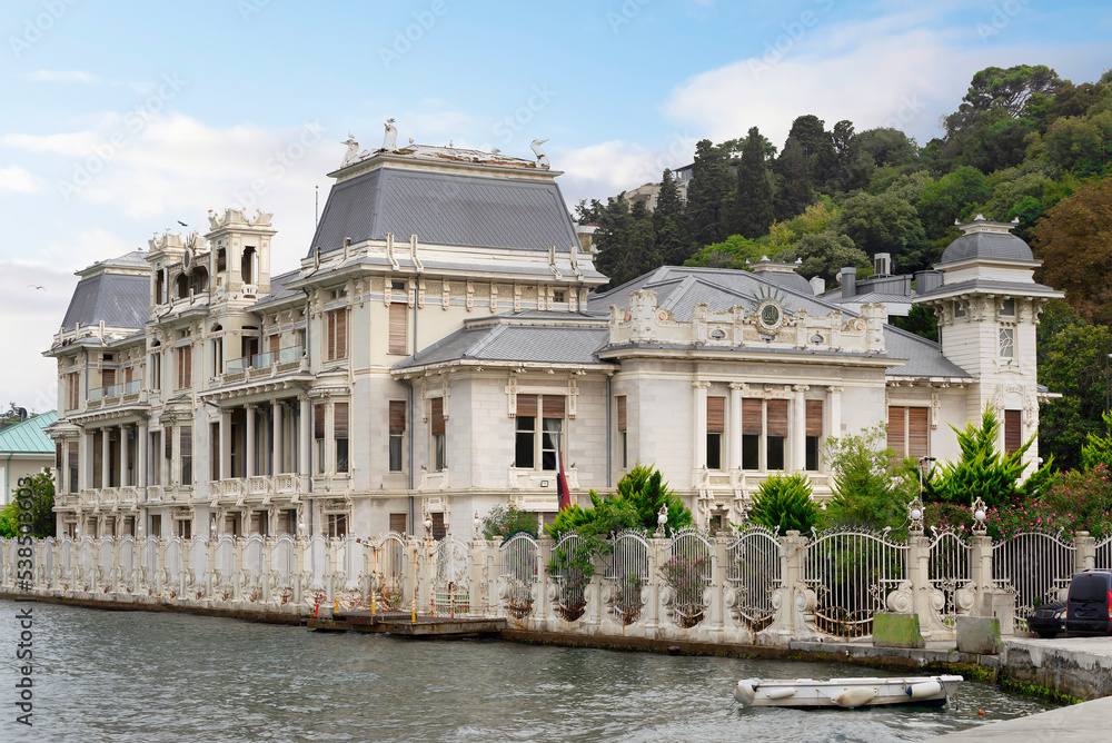 Art nouveau style building of the Egyptian Consulate, suited in Bebek, Istanbul, Turkey, at the European side of Bosphorus strait, formerly Summer Palace of H.M. Abbas Hilmi II, Khedive of Egypt