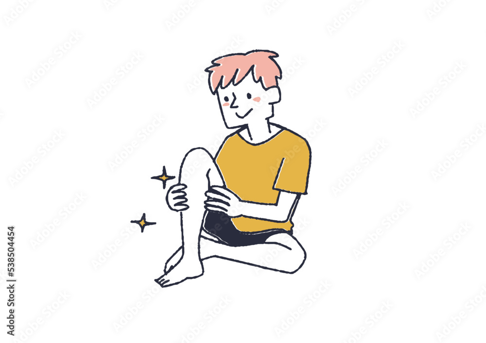 Obraz premium 足の脱毛をした男性 美容に気を遣っている男性のイラスト