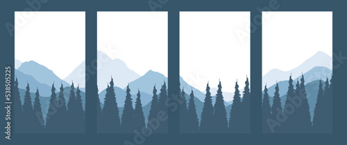 Pine forest in the mountain scenery vector landscape illustration with cropped style perfect for background, desktop background, wallpaper, nature banner, card, social media post.