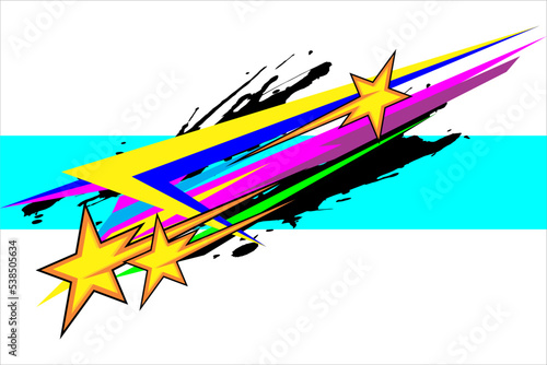 racing background vector design with a unique pattern of stripes with star, splash and bubble effects, with bright colors