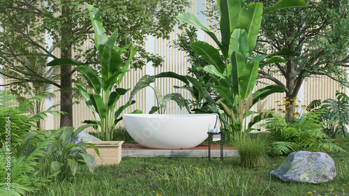 bath room in forest design, 3d illustration rendering