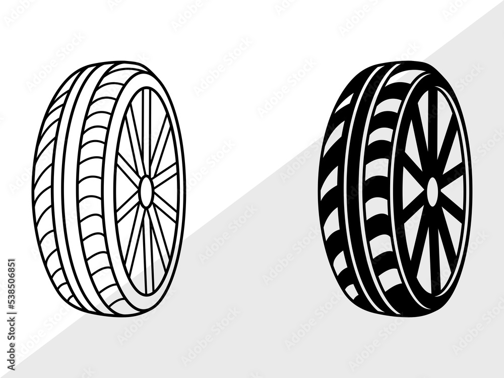 Tire With Wheel SVG, Tire with Wheel Silhouette, Tires Svg, Wheel Rim