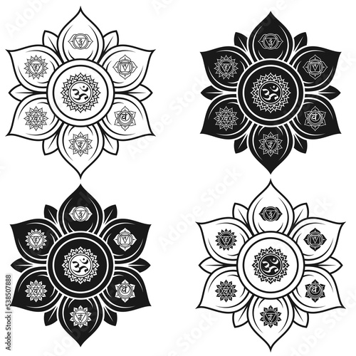 Vector design of lotus flower with chakras symbol