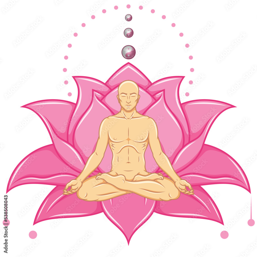 Vector design of Man Meditating with lotus background Vector design of Man Meditating with lotus background