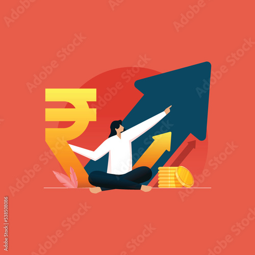 Indian Rupee Money Financial Growth Chart, The concept of Successful Business, Profit and Capital Revenue