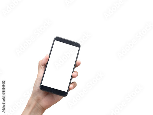 Man hand holding smartphone isolated,Male hand show cellphone white screen