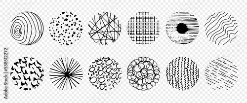 A set of abstract round doodle elements on a transparent background