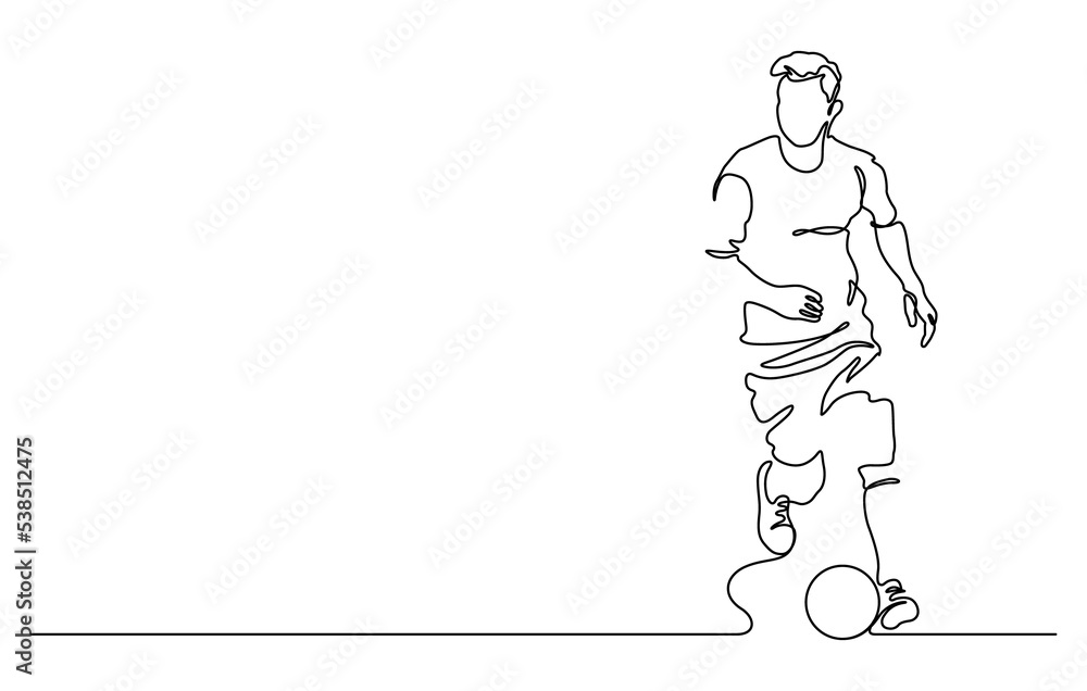 continuous line drawing of man playing soccer illustration continuous line drawing of man playing soccer illustration