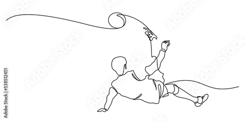 continuous line drawing of bicycle kick soccer player vector photo