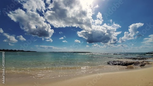 Awesome sea background. Clouds and sea. Sea shore with sand. photo