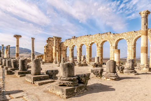 View at the ruins of Basilica building in ancient town Volubilis - Morocco