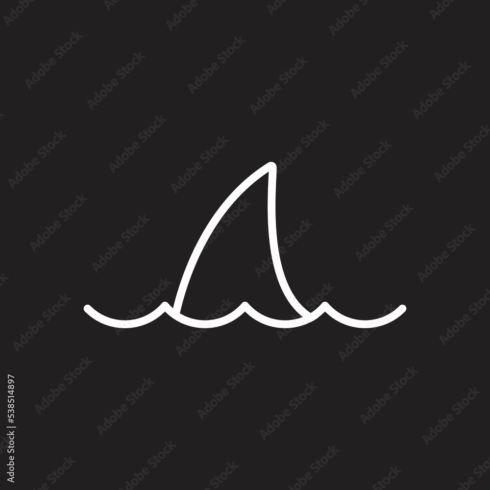 eps10 white vector Shark fin abstract line art icon isolated on black