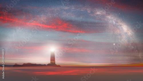 Dusk sky with lighthouse at sunset