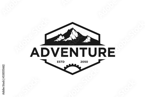Mountain Cog gear logo design emblem badge icon symbol adventure hiking outdoor