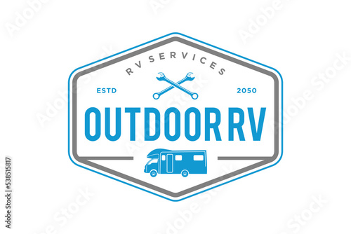 RV logo recreational vehicle design emblem badge style holiday vacation