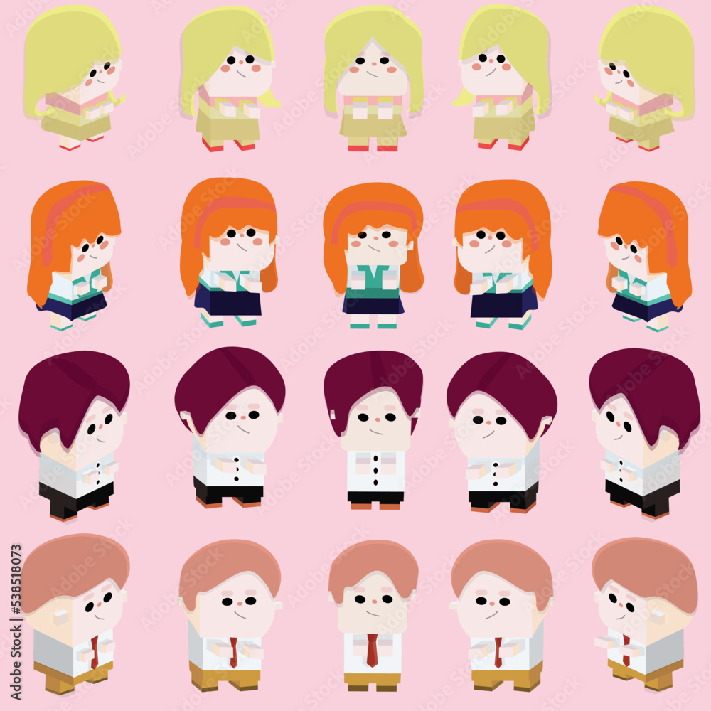 Set of Kawaii geometry cute character of business attire and casual attire figure. Set of Kawaii geometry cute character of business attire and casual attire figure.