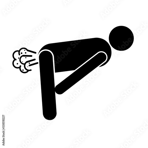 Vector illustration of a man farting carelessly. Black fart smell pictogram design concept. Isolated on a white background. Great for sign icons in public places.