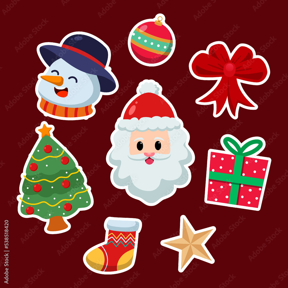 Fototapeta premium Hand drawn christmas characters and elements sticker