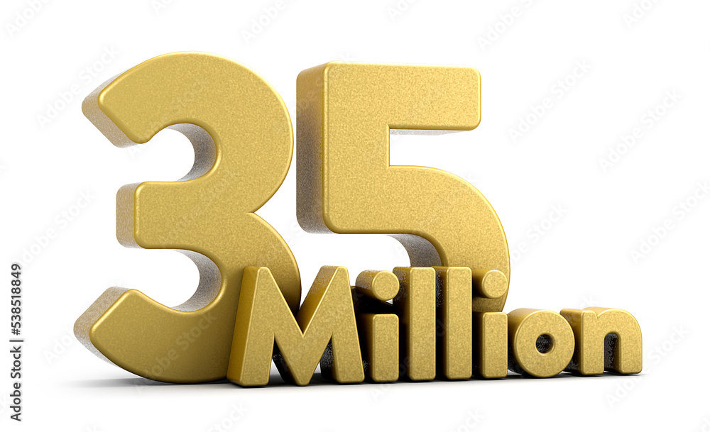 3d golden 35M isolated on background. 3d illustration. 3d golden 35M isolated on background. 3d illustration.