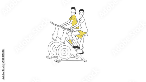 エアロバイクに乗る男女のシンプルなイラスト