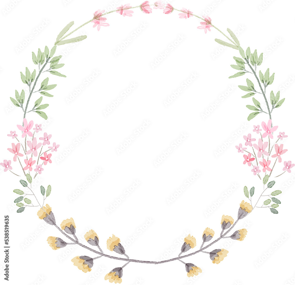 watercolor floral and leafs wreath