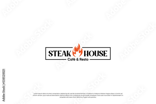 Steak house logo design. Vintage label steak house logo vector.