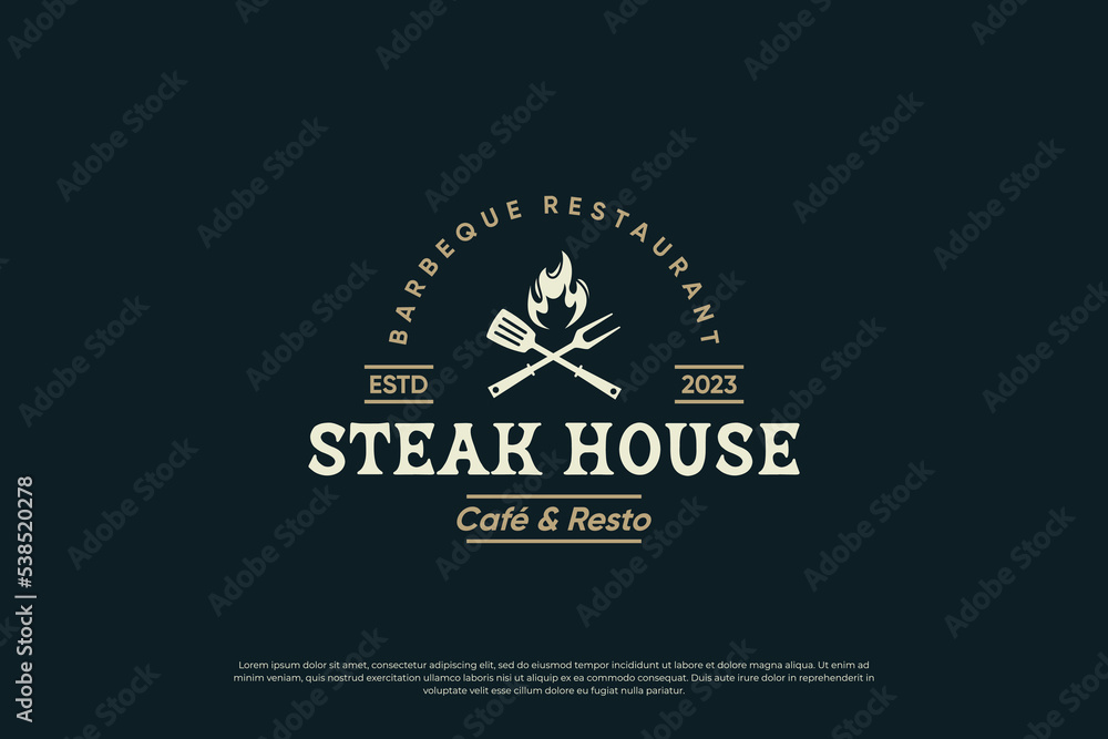 Steak house, barbecue and grill logo design. Retro label for restaurant.