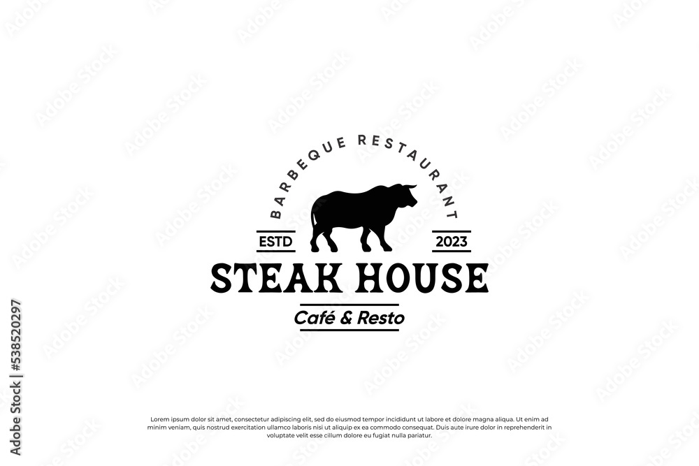 Steak house, barbecue and grill logo design. Retro label for restaurant. Steak house, barbecue and grill logo design. Retro label for restaurant.