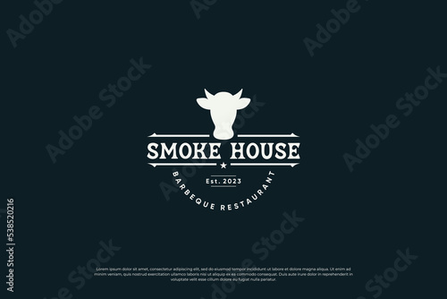 Steak house logo design. Vintage label steak house logo vector.