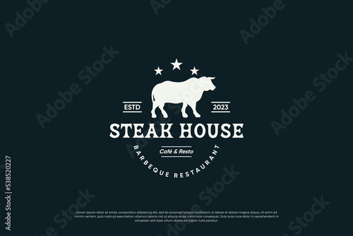 Vintage label steak house logo vector.
