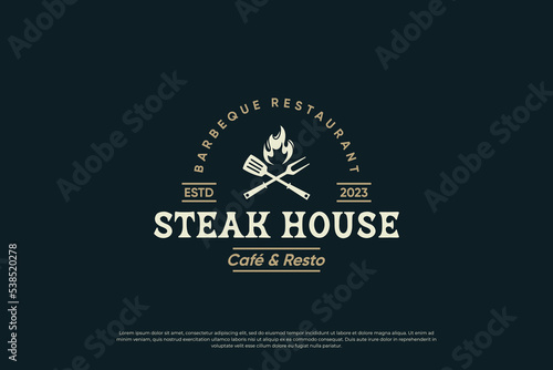 Steak house, barbecue and grill logo design. Retro label for restaurant.