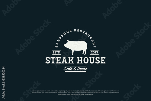 Steak house, barbecue and grill logo design. Retro label for restaurant.