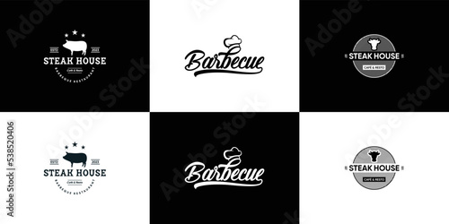 Set of vintage barbecue logo design template.